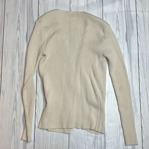 Lo.Ri ribbed and crochet cream wool blend crossover sweater made in Italy large - Picture 7 of 7